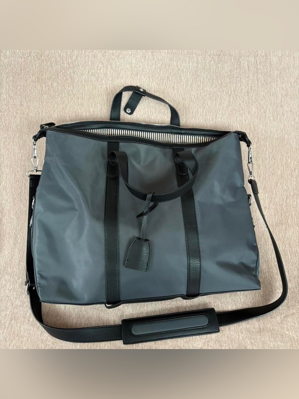 Women's Gray Travel Duffel with Black Accents & Adjustable Shoulder Strap New